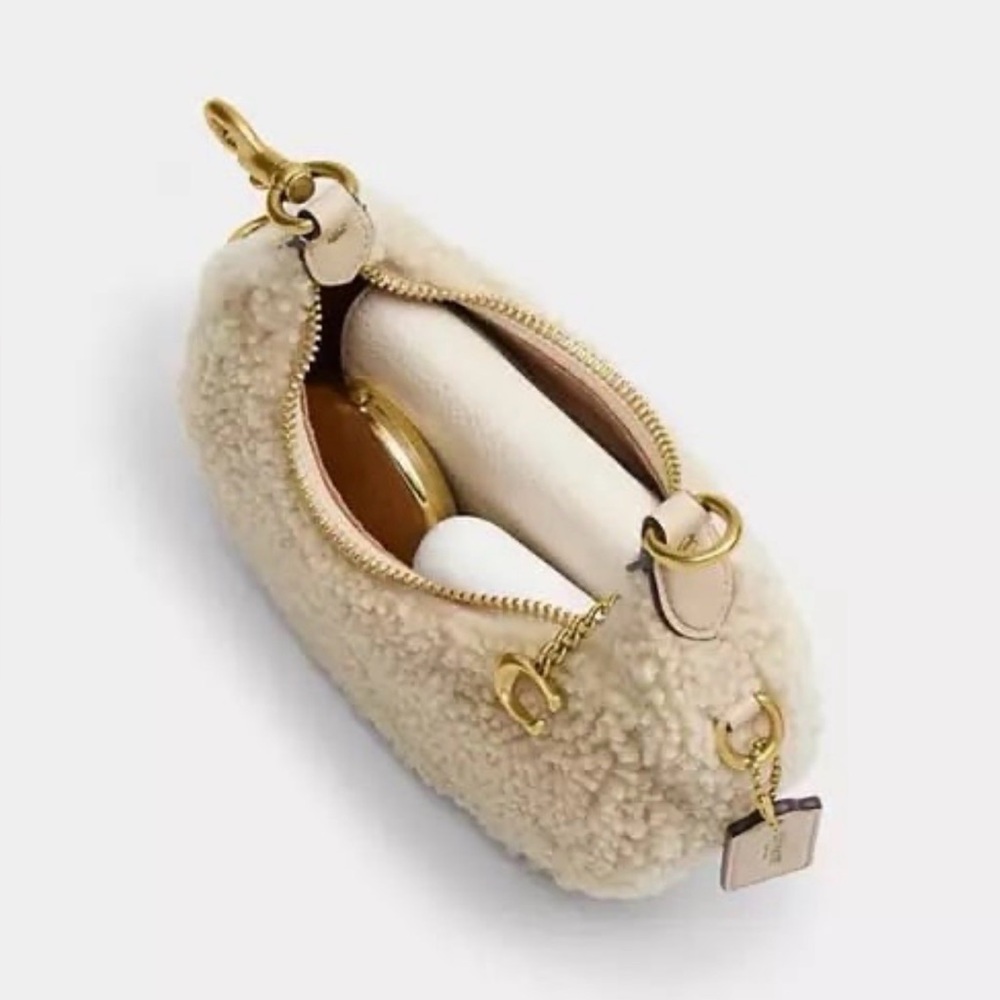 Coach Joni Bag in Shearling & Glovetanned Leather Brass/Beige NWT - Picture 6 of 16